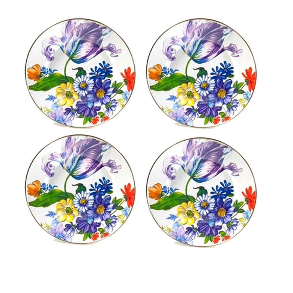 NEW Mackenzie-Childs White Flower Market Dinner Plates 10in Set of 4